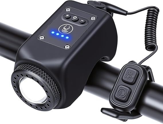 Electric Bike Horn Bike Light 2 in 1, 110dB Bicycle Horn 6 Sound Modes, USB-C Rechargeable Bike Bell with Headlight for Adults Kids Bike Scooter Ebike, IPX5 Waterproof & Split Button Design