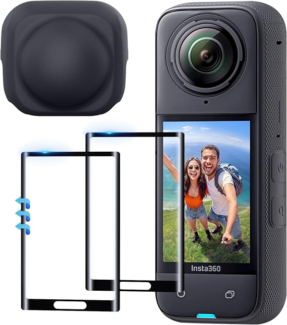 Screen Protector Film(2 Pack)+Lens Cap for Insta360 X5/insta360 X4 Accessories, Insta 360 X5/insta 360 X4 Tempered Glass LCD Display Film, Ultra HD, 9H Hardness, Scratch Resistant, Anti-Fingerprint