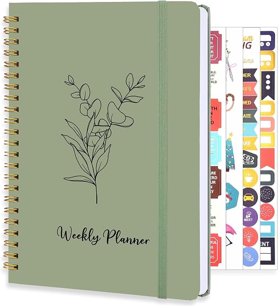 Thboxes A5 Weekly Planner, 52 Week Undated Journal for Women, Sage Green | Spiral Binding, Stickers, Planners for Home, Work, Office, College, School Supplies for Girls, Kids, Students, Teachers Gifts