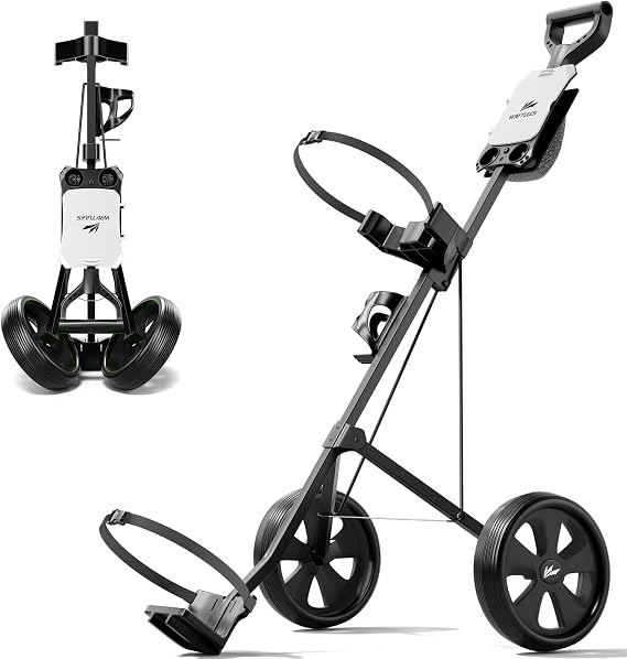 2-Wheel Golf Pull Cart Lightweight Foldable Golf Push Cart with Durable Steel Frame, Adjustable Web Straps, Compact Design for Walking Golfers