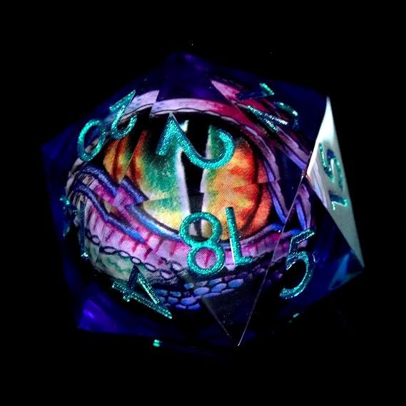 Handmade Sharp Edge 33mm Large Dice.Moving Dragon Eyeball Core Single Large D20 with Gift Box for Dungeons and Dragons(Colourful Eyeball) for 15 Years and Up