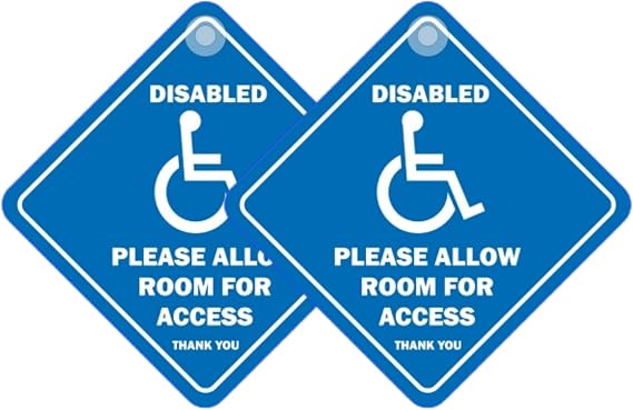 Tek Automotive Please Allow Room for Access Thank You Disabled Car Stickers – Twin Pack, 5.5” x 5.5” with Suction Cup – Disability Aids for Vehicle Access &amp; Safety