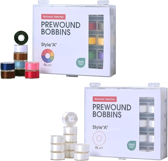 25 Colors Size A Prewound Bobbins+White 25pcs Size A Prewound Bobbins, Plastic Sided, 70D/2(60WT) Polyester Bobbin Thread