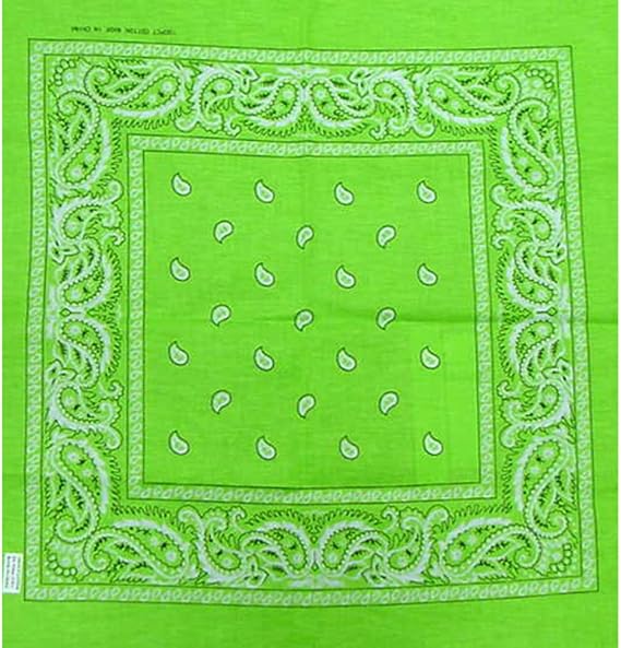 BASICO Bandanas by the Dozen (12 units per pack, 100% cotton) (Dozen-Lime Green Paisley)...
