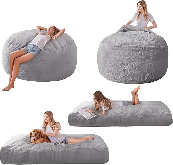 MAXYOYO Giant Bean Bag Chair for Adults, Bean Bag Converts to Floor Sofa | Large Floor Sofa Couch, Big Sofa Chair, High-Density Foam Filling, Machine Washable, King, Grey