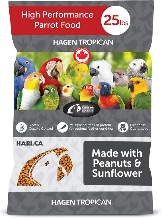 HARI Tropican Bird Food, Hagen Parrot Food with Peanuts & Sunflower Seeds, Parrot Granules for Small Parrots, High Performance 2 mm, 25 lb Bag (packaging may vary)