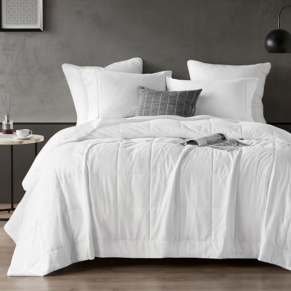 Sharper Image Queen Size Blanket Jersey Knit Ultra-Soft, Cooling Blanket Queen Box Quilting, Microfiber Reverse, All Season & Lightweight Queen Summer Blanket Cozy T-Shirt Handfeel, FullQueen, White