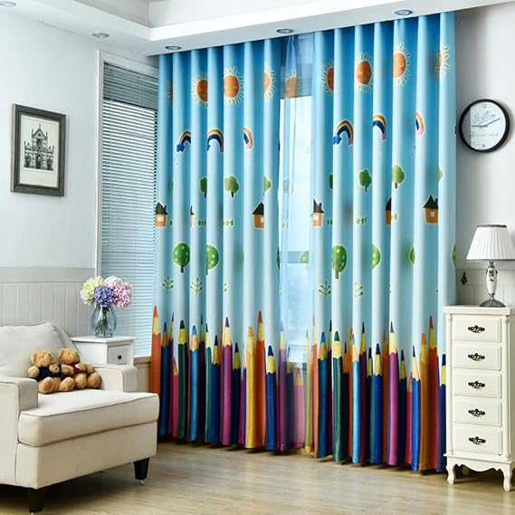 MYRU 1 Panel Dining Room Curtains,Kids Room Darkening Curtains,Room Decor for Childrens Living Room Bedroom Colorful Pencil (39Wx84L)