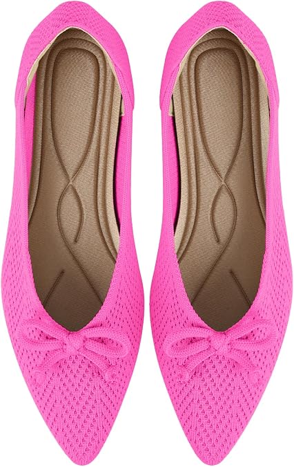 Women's Ballet Pointed Toe Flats Comfortable Dressy Casual with Bow Washable Knit Flat Shoes