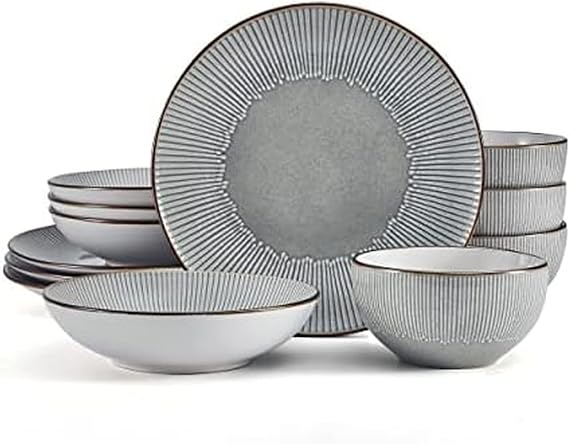 Pfaltzgraff Arlie Gray 12 Piece Dinnerware Set, Service for 4, Gray