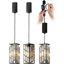 mirrea H-Type Black Rectangular Mini Crystal Track Lighting Pendant with E26 Socket, Adjustable Track Pendant Lights Kitchen Island for Kitchen, Dining Room and Living Room, Pack of 3
