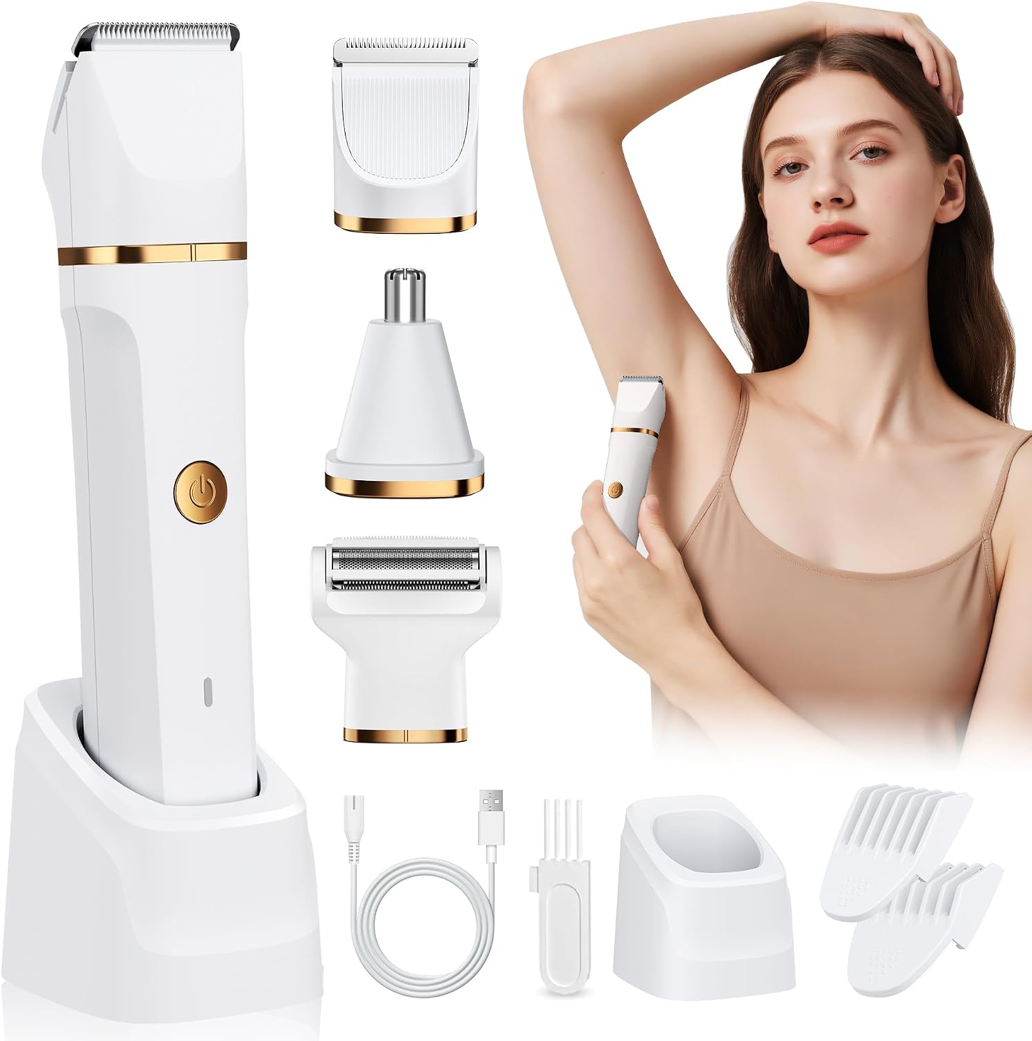 Lady Shavers for Women 3-in-1,Bikini Trimmer Woman IPX7 Waterproof,Nose Trimmer Rechargeable,Pubic Hair Trimmer for Women Wet and Dry,Painless Electric Foil Shaver for Body,Arms Legs Underarms