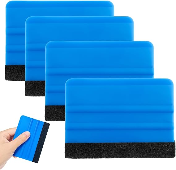 4PCS Premium Blue Squeegee Smoothing Tool - Multi-Use Application Kit for Car Vinyl Wrap, Wallpaper & Window Tint Film, Anti-Scratch Trimming Tool