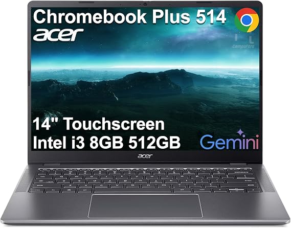 Acer Chromebook Plus 514, 14" Touchscreen, Intel i3-N355, 8GB RAM 512GB SSD