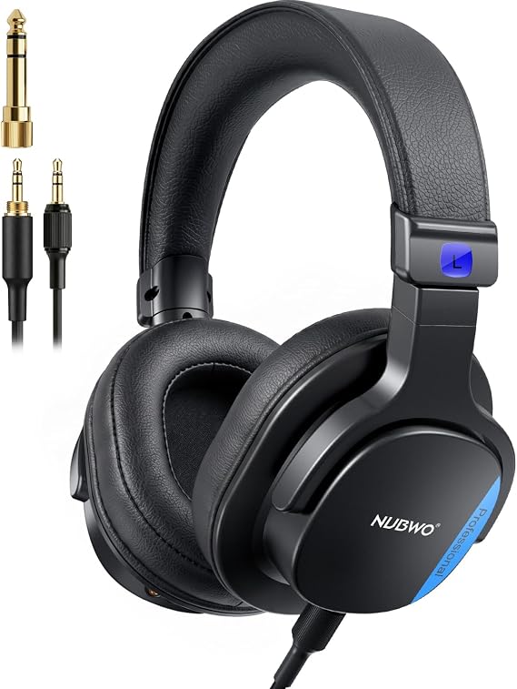 NUBWO HD01 Studio Headphones Wired, Hi-Res Over Ear Headphones with 1/4 inch to 3.5mm Adapter, Lightweight Closed Back DJ Headphones for Piano Guitar AMP Recording Mixer Amplifier