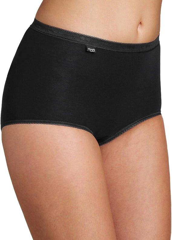 Sloggi Womens 4 Pack Zero Feel High Waisted Cheeky Cotton Underwear or Panties for Ladies Basic Maxi Briefs Black