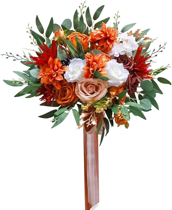 CherishedMoments Terracotta Bridal Bouquet,16 Inch,Artificial Fall Flowers | Wedding Bouquet|Boho Silk Flowers|Vintage Fall Wedding|Anniversary|Rustic Ceremony