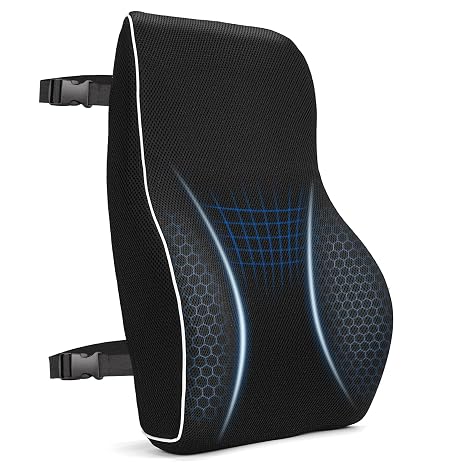 Lumbar Support Cushion, Memory Foam Back Support for Office Chair | Lumbar Support Pillow Car Desk Chair Cushion, Mesh Back Rest for Gaming Chair, Breathable &amp; Washable Cover, Adjustable Straps