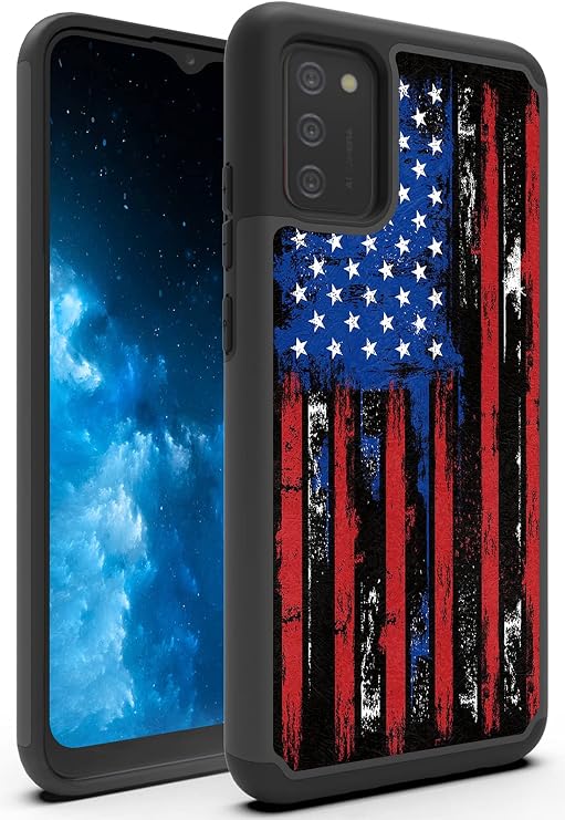 Galaxy A02S Case,for Samsung A02S Case, Heavy Duty Dual Layer Hybrid Hard PC Soft TPU Full-Body Rugged Shockproof Protective Phone Cover for Samsung Galaxy A02S 6.5 inch - American Flag