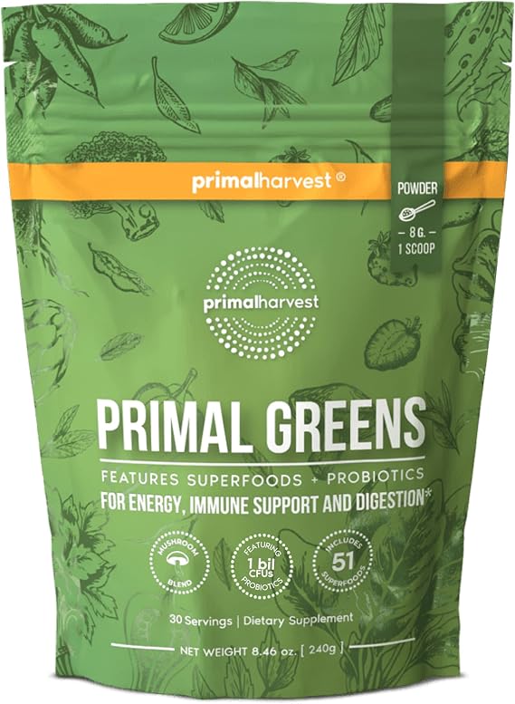 Primal Harvest Greens - Daily Supplement Powder, Gluten, Dairy & Soy Free