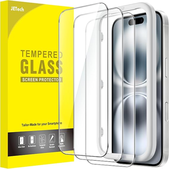 JETech Screen Protector for iPhone 16, 3-Pack | 9H Tempered Glass, HD Clear, Anti-Scratch Protection, Easy Installation Tool