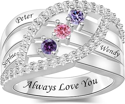 Mothers Day Rings with Birthstones Personalized Family Ring Engraved Mothers Ring Custom 1-6 Name Ring for Women Jewelry Gift for Mom Grandma