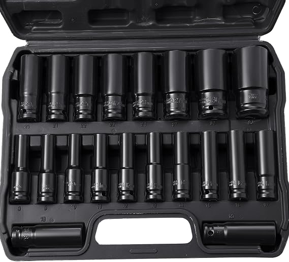 20 Piece Impact Socket Set 1/2 Inch Deep Impact Socket Sets (8mm - 32mm) - CR-V 6 Point 1/2“ Long Socket for Automotive Home DIY Repair