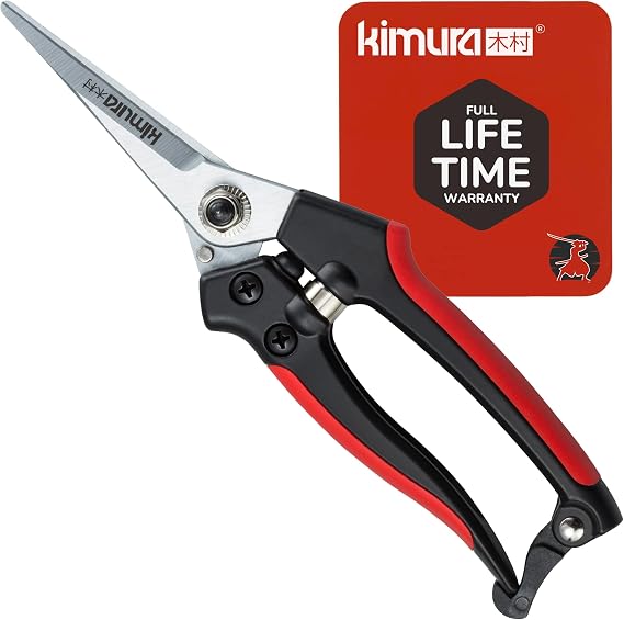 Kimura 8" Pro Pruning Scissors, Premium Japanese SK5 Hi-Carbon Steel Blades, Non-Slip Vinyl Coated Handles, Lightweight & Ergonomic, Multi-Tasking Pruning Shears, Garden Snips, Precision Clippers