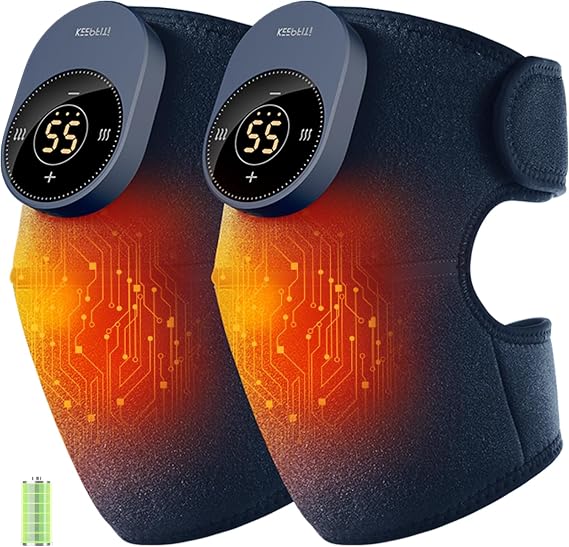 Cordless Knee Massager with Heat Vibration for Pain Relief MAXwarm 3.0[2025 Upgraded]-Electric Heated Knee Brace with 3 Heat Levels and 3 Massage Mode, Gifts for Men Women(Blue, 2-Pack)