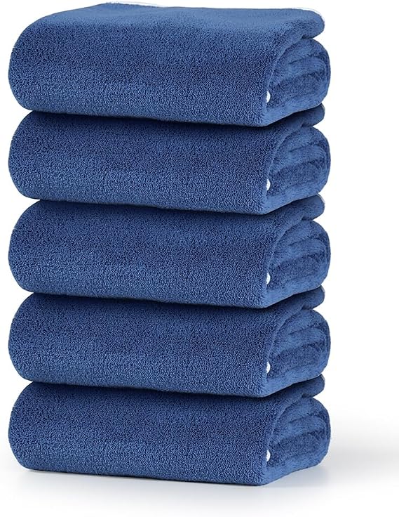 Microfiber Hand Towels, 14" x30", Set of 5, Highly Absorbent Towels, with Hanging Loop, Fluffy, Blue Hand Towels