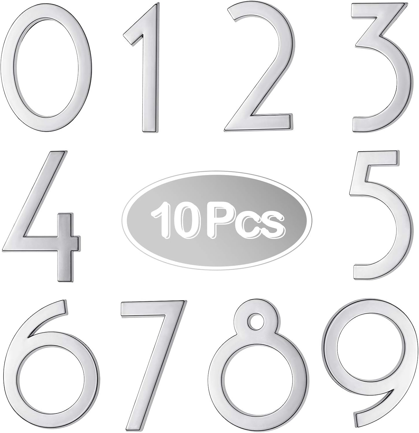 10 Pieces 2.8 Inch Mailbox Numbers 0-9, Self-Adhesive Door Numbers, Address Numbers, Street Numbers for Window, Signs, Door, Cars, House Mailbox, Office Silver