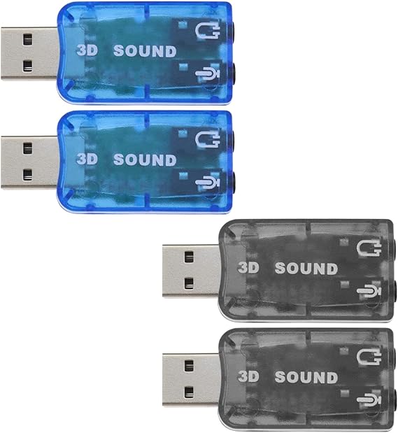 4PCS External 5.1 USB Stereo Sound Card with 3.5mm Headphone and Microphone Ports 3D Virtual 5.1 Channel Audio Adapter Compatible with Windows 2 Black & 2 Blue