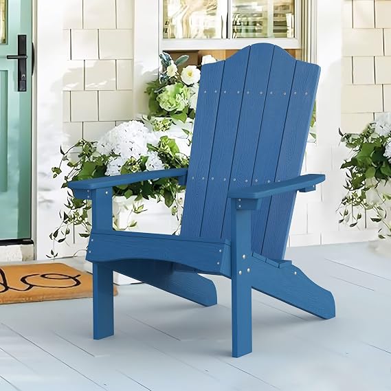 LUE BONA Adirondack Chair, Navy Blue Poly Adirondack Fire Pit Chairs, Modern Plastic Adirondack Chair Weather Resistant for Patio, Porch, Deck, Pool, Garden, Backyard