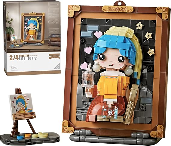 MEIEST Mini Building Blocks Cute 3D Painting Model Set,Creative DIY Simulation Particle Stereograph Collection Construction Building Bricks Toy,Home Decor (Girl with Pearl Earrings)