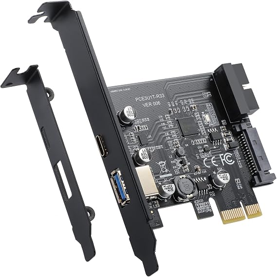 PCIE 19 Pin USB 3.0 Connector and 15 Pin SATA Power Connector 1X to USB 3.2 Gen1 5 Gbps 2 Ports PCI E Expansion Card C + A for Windows 10, 8, 7