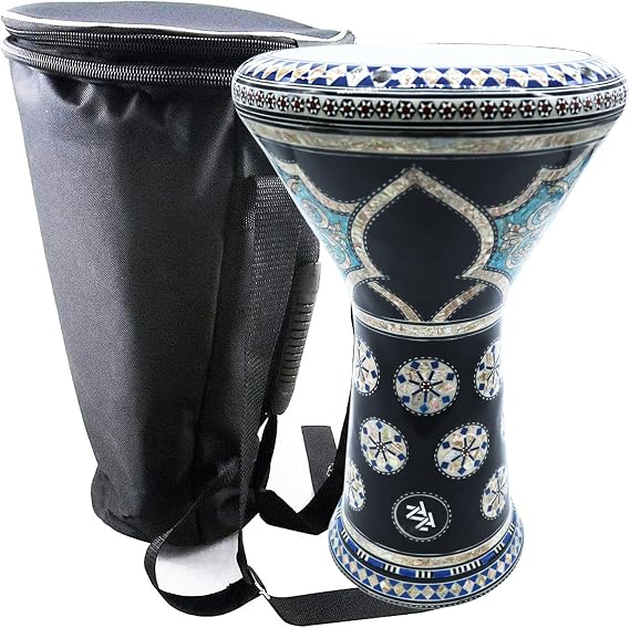 The 17.5" Zaza Percussion Egyptian Mother of Pearl Darbuka Doumbek (Blue Orchid)