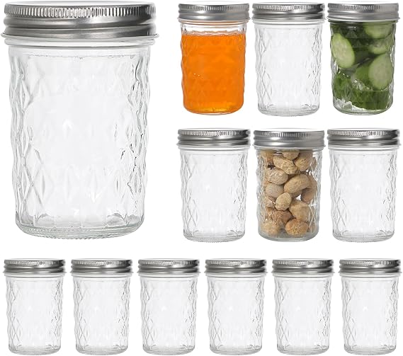 Hniuyun 12 Pack 8 oz (240ml) Mason Jars with Regular Lids – Clear Glass Canning Jars for Pickling, Jam, Fermenting, Overnight Oats & Party Favors | Food Storage Containers