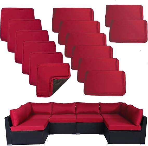 YOXIFOC 14/10 Pieces Patio Cushion Covers Washable Replacement for Outdoor Sofa Cushions Set, Garden Furniture Waterproof Protector Couch Slipcovers with Zippers Only(Burgundy)