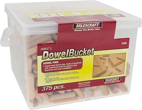 Milescraft 5346 Wooden Dowel Bucket - 375 pcs Total - 1/4, 5/16 & 3/8