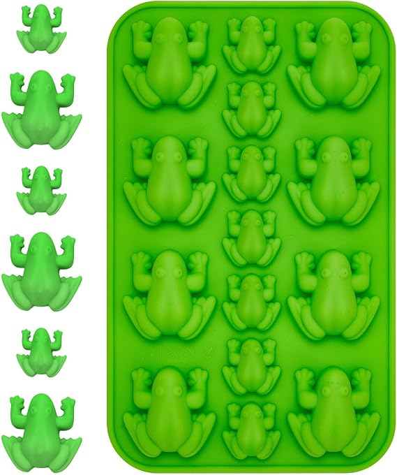 12 Cavity Silicone Chocolate Frog Mold Candy Ice Tray,Green | Passover 10 Plagues Theme, Wizard Party Halloween Treats, Birthday Baking Decors, Jelly Gummy Making, Flexible Release Design
