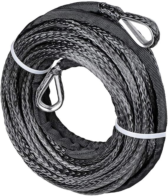 UHMWPE Synthetic Winch Rope Extension Cable Line Compatible with SUV ATV UTV Snow Plow (Black, 1/4" x50')