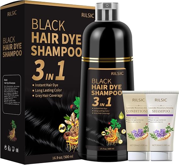 Black Hair Dye Shampoo 3 in 1 for Grey Hair Coverage, Women Men