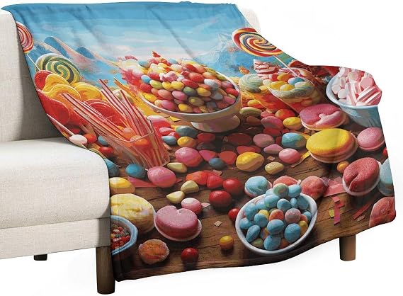 Candy Poster Throw Blanket 50"x60" Flannel Fluffy Warm Blanket for Couch, Reversible Plush Blanket for Bed, Comfy Fuzzy Blanket for Sofa, Plush Lightweight Blankets for All Season