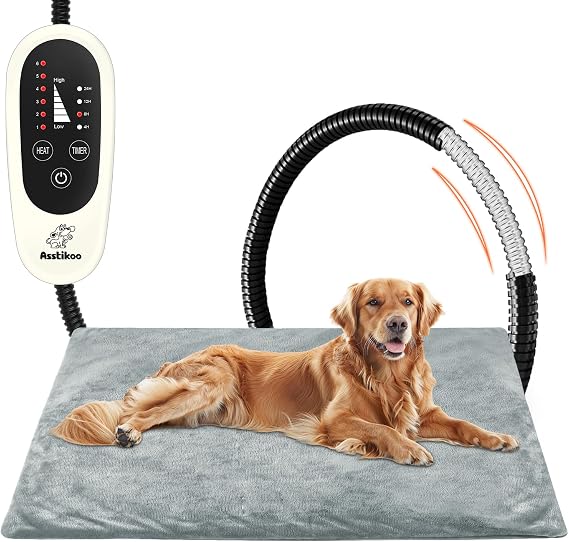 Pet Heating Pad, Dog Heating Pad with 4-Level Timer&30-55℃ Control | Adjustable Cats Indoor Heating Blanket for Puppies with Chew Resistant Cord, Electric Pet Heated Mat(XL-60 * 90cm)