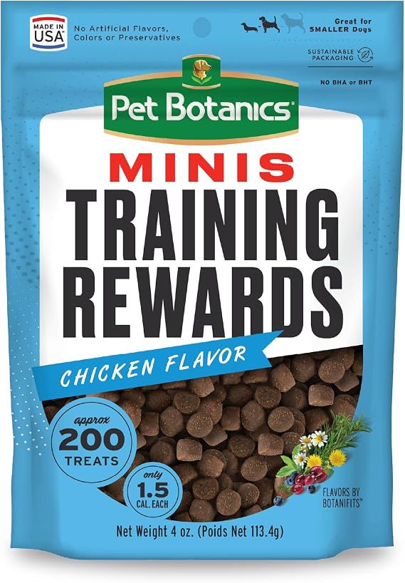 Pet Botanics 4 oz. Pouch Training Rewards Mini Soft & Chewy, Chicken Flavor, with 200 Treats Per Bag, The Choice of Top Trainers | Bag Contains 200 Treats, Pouch Format, The Choice of Top Trainers, Only 1.5 Calories Per Treat