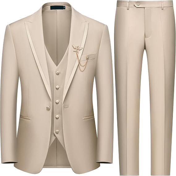 WEEN CHARM Men's 3 Piece Suit One Button Blazer Jacket Vest Pants Set Slim Fit Formal Wedding Business Tuxedo Suits