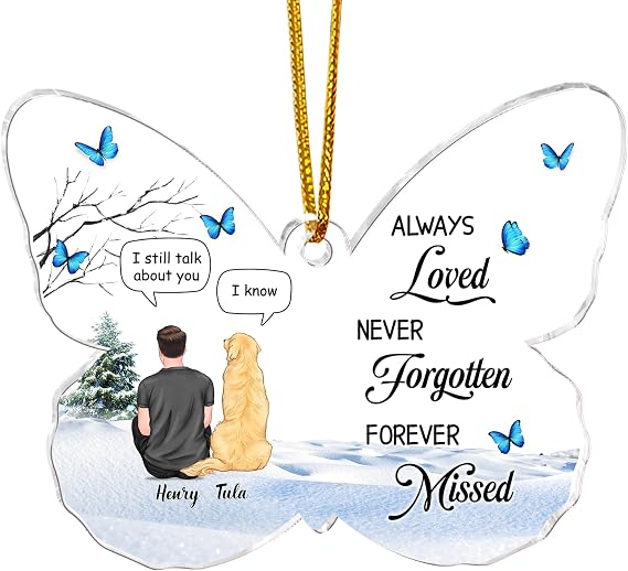 Gossby Personalized Acrylic Butterfly-Shaped Dog Memorial Ornament - Custom Loss of Dog Sympathy Gift with Name, Breed - Memorial Keepsake - Always Love, Never Forgotten