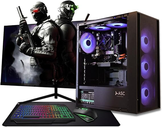 ASC Intel Core i7 Gaming PC Bundle, GT730 2GB Graphics, 8GB RAM, 512GB SSD + 500GB HDD, 500W 80+ PSU, Black 6 Fan RGB Case, WiFi, Windows 11 + 22" Monitor – High Performance Gaming Setup