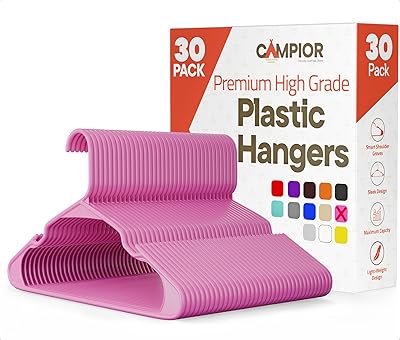 Pink Plastic Hangers 30 Pack Heavy-Duty Plastic Hangers Slim and Space-Saving, Durable and Lightweight PP with Non-Slip Shoulder Notches for Slip Dresses, Suits, Jackets & Camisoles