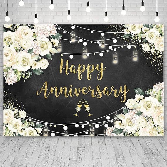 SENDY 7x5ft Happy Anniversary Backdrop White Floral Love Cheers to Wedding Anniversary Bridal Shower Party Decorations Photo Banner Miss to Mrs Photography Background